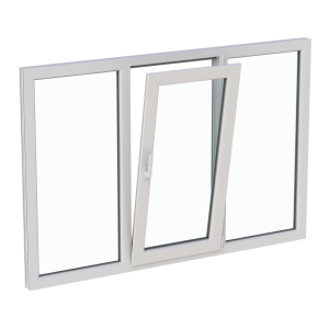 Fereastră termopan living 1800/1200, profil PVC Ramplast, 3 canate, deschidere dreapta, 2 x Fixă + Rotobatantă-Alb