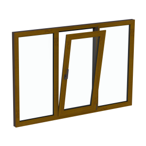 Fereastră termopan dormitor 1800/1200, profil PVC Ramplast, 3 canate, deschidere dreapta, 2 x fixă + rotobatantă-Stejar auriu