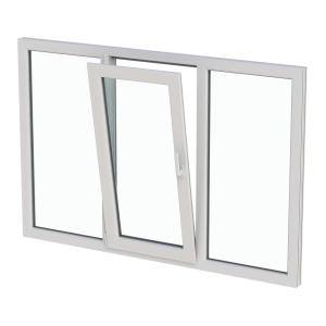 Fereastră termopan dormitor 1800/1200, profil PVC Ramplast, 3 canate, deschidere stânga, 2 x fixă + rotobatantă-Alb