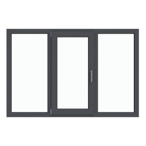 Fereastră termopan living 1800/1200, profil PVC Ramplast, 3 canate, deschidere stânga, 2 x Fixă + Rotobatantă-Gri antracit
