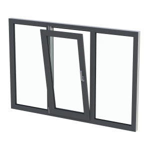 Fereastră termopan dormitor 1800/1200, profil PVC Ramplast, 3 canate, deschidere stânga, 2 x fixă + rotobatantă-Gri antracit