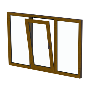 Fereastră termopan dormitor 1800/1200, profil PVC Ramplast, 3 canate, deschidere stânga, 2 x fixă + rotobatantă-Stejar auriu