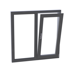 Fereastră termopan dormitor 1160/1160, profil PVC Ramplast, 2 canate, deschidere dreapta, fixă + rotobatantă-Gri antracit