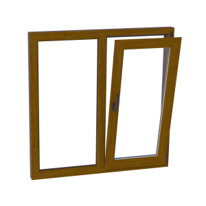 Fereastră termopan living 1160/1160, profil PVC Ramplast, 2 canate, deschidere dreapta, fix + rotobatantă-Stejar auriu