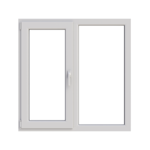 Fereastră termopan dormitor 1160/1160, profil PVC Ramplast, 2 canate, deschidere stânga, fixă + rotobatantă-Alb