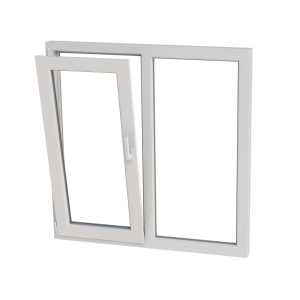 Fereastră termopan dormitor 1160/1160, profil PVC Ramplast, 2 canate, deschidere stânga, fixă + rotobatantă-Alb