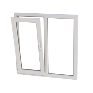 Fereastră termopan dormitor 116/116 cm, profil PVC Ramplast, 2 canate, deschidere stânga, fixă + Oscilobatantă