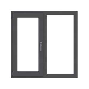 Fereastră termopan bucătărie 1160/1160, profil PVC Ramplast, 2 canate, deschidere stânga, fixă + rotobatantă-Gri antracit