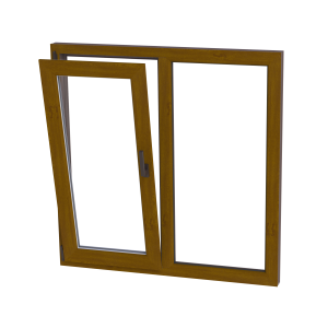 Fereastră termopan dormitor 1160/1160, profil PVC Ramplast, 2 canate, deschidere stânga, fixă + rotobatantă-Stejar auriu