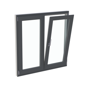 Fereastră termopan dormitor 1160/1160, profil PVC Ramplast, 2 canate, deschidere dreapta, rotobatant + semimobil-Gri antracit