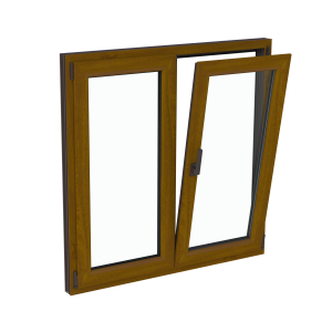 Fereastră termopan bucătărie 1160/1160, profil PVC Ramplast, 2 canate, deschidere dreapta, rotobatantă-Stejar auriu