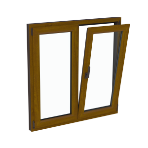 Fereastră termopan living 1160/1160, profil PVC Ramplast, 2 canate mobile, deschidere dreapta-Stejar auriu