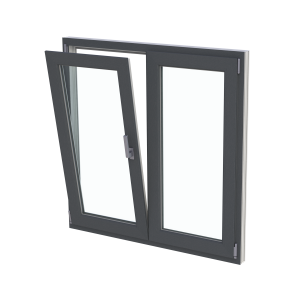 Fereastră termopan dormitor 1160/1160, profil PVC Ramplast, 2 canate, deschidere stânga, rotobatant + semimobil-Gri antracit