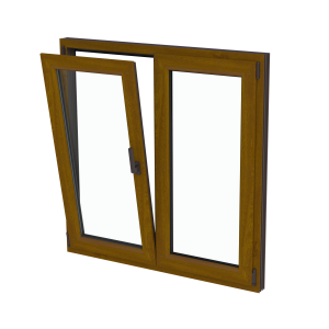 Fereastră termopan bucătărie 1160/1160, profil PVC Ramplast, 2 canate, deschidere stânga, rotobatantă-Stejar auriu