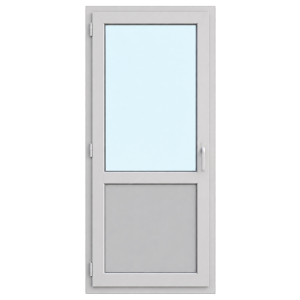 Ușă termopan interior 88/198 cm, profil PVC TeraPlast, 1 canat, geam sus și panou PVC jos, deschidere stânga