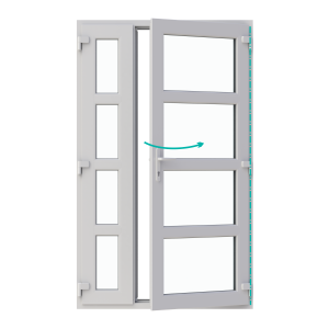 Ușă de exterior dublă, profil PVC, Ramplast, 2 canate, deschidere dreapta, 3 montanți orizontali
