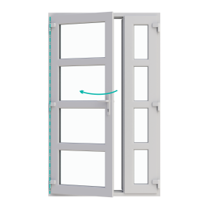 Ușă de exterior dublă, profil PVC, Ramplast, 2 canate, deschidere stânga, 3 montanți orizontali