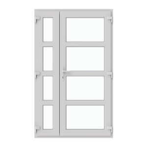 Ușă intrare dublă 1250/2050, profil PVC Ramplast, 2 canate, deschidere dreapta, 3 montanti orizontali