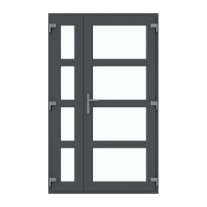 Ușă termopan intrare dublă 1250/2050, profil PVC Ramplast, 2 canate, deschidere dreapta, 3 montanti orizontali-Gri antracit