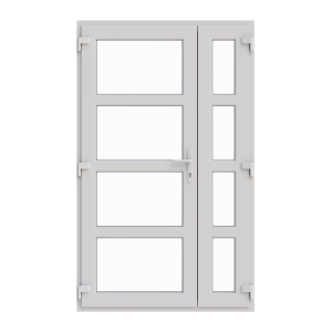 Ușă intrare dublă 1250/2050, profil PVC Ramplast, 2 canate, deschidere stânga, 3 montanti orizontali