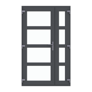 Ușă termopan intrare dublă 1250/2050, profil PVC Ramplast, 2 canate, deschidere stânga, 3 montanti orizontali-Gri antracit