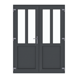 Ușă termopan intrare dublă 1550/2050, profil PVC Ramplast, 2 canate, deschidere stânga-Gri antracit