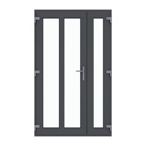 Ușă termopan intrare dublă 1250/2050, profil PVC Ramplast, 2 canate, deschidere stânga-Gri antracit