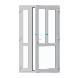 Ușă de exterior dublă, profil PVC Ramplast, deschidere dreapta, montant vertical + montant orizontal