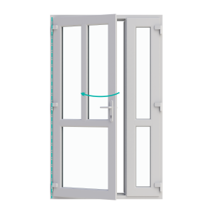 Ușă de exterior dublă, profil PVC Ramplast, deschidere stânga, montant vertical + montant orizontal