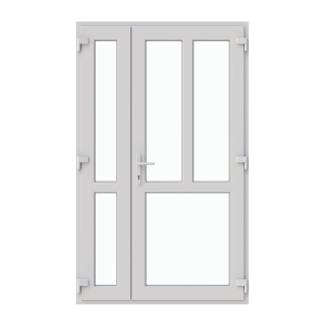 Ușă de intrare dublă 1250/2050, profil PVC Ramplast, 2 canate, deschidere dreapta, montant vertical + montant orizontal