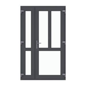 Ușă termopan de intrare dublă 1250/2050, profil PVC Ramplast, 2 canate, deschidere dreapta, montant vertical + montant orizontal-Gri antracit