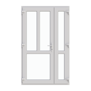 Ușă de intrare dublă 1250/2050, profil PVC Ramplast, 2 canate, deschidere stânga, montant vertical + montant orizontal