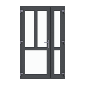 Ușă termopan de intrare dublă 1250/2050, profil PVC Ramplast, 2 canate, deschidere stânga, montant vertical + montant orizontal-Gri antracit